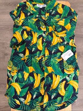 Old Navy Navy Blue Tropical Banana Print Button-Down Shirt